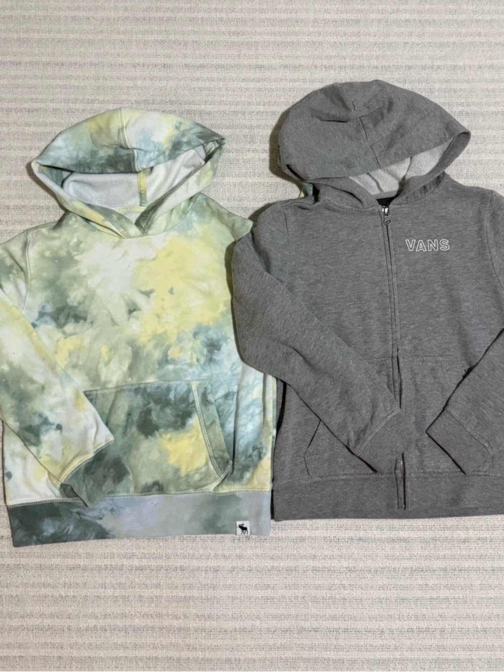 Vans Gray Zip Hoodie & Abercrombie Kids Yellow Green Tie-Dye Pullover Sz 10/12